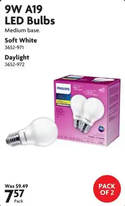 Home Hardware Philips 9W A19 LED Bulbs offer