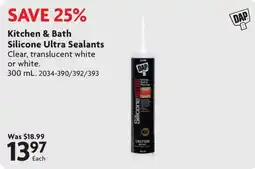 Home Hardware DAP kitchen & bath silicone ultra sealants offer