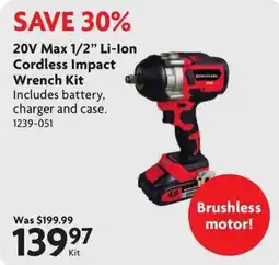 Home Hardware Benchmar 20V Max 1/2" Li-Ion Cordless Impact Wrench Kit offer