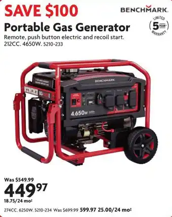 Home Hardware Benchmark portable gas generator offer