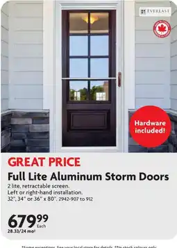 Home Hardware Everlast Full Lite Aluminum Storm Doors offer