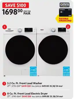 Home Hardware Omni 5.2 Cu. Ft. Front Load Washer 27" 3770-209* 8 Cu. Ft. Front Load Electric Dryer 27" 3790-064* offer