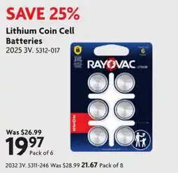 Home Hardware Rayovac lithium coin cell batteries offer