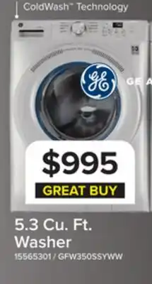 Leon's GE 5.3 cu. ft. (IEC) Capacity Front Load Washer with UltraFresh Vent System White - GFW350SSYWW offer