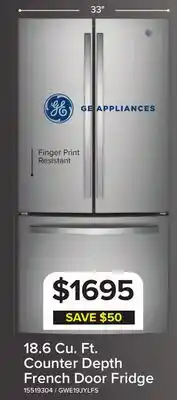 Leon's GE 33 18.6 Cu. Ft. Fingerprint Resistant Counter-Depth French Door Refrigerator - GWE19JYLFS offer