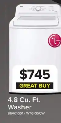 Leon's LG White Top Load Washer with Agitator and SlamProof Glass Lid (4.8 Cu. Ft) -WT6105CW offer