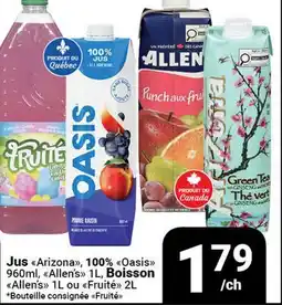 Pasquier Jus Arizona, 100% Oasis 960ml, Allens 1L, Boisson Allens 1L ou Fruité 2L offer