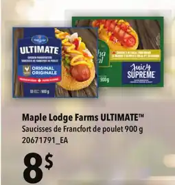 Provigo SAUCISSES DE FRANCFORT DE POULET, 900 G | MAPLE LODGE FARMS ULTIMATE offer