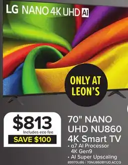 Leon's LG 70 4K Smart NANO UHD NU860 TV - 70NU860BYUD.ACCQ offer