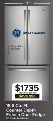Leon's GE 33 18.6 Cu. Ft. Fingerprint Resistant Counter-Depth French Door Refrigerator - GWE19JYLFS offer