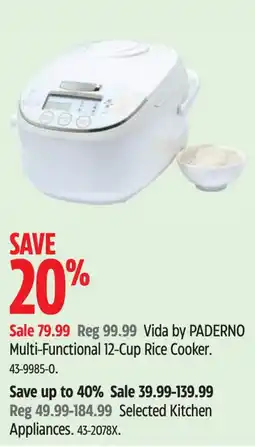 Canadian Tire Vida by PADERNO Multi-Functional 12-Cup Rice Cooker offer
