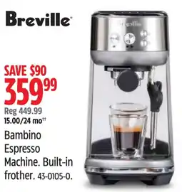 Canadian Tire Breville Bambino Espresso Machine. Built-in frother. offer