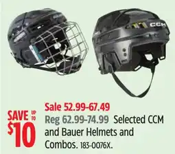 Canadian Tire Selected CCM and Bauer Helmets and Combos offer