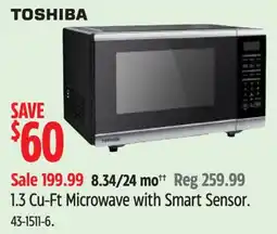 Canadian Tire Toshiba 1.3 Cu-Ft Microwave with Smart Sensor offer