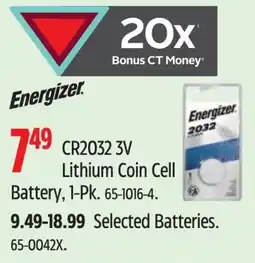 Canadian Tire Energizer CR2032 3V Lithium Coin Cell Battery offer