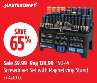 Canadian Tire Mastercraft 150-Pc Screwdriver Set with Magnetizing Stand offer