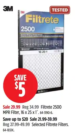 Canadian Tire 3M Filtrete 2500 MPR Filter offer
