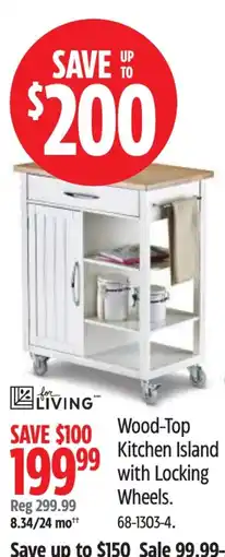 Canadian Tire for living wood-top kitchen island with locking wheels offer