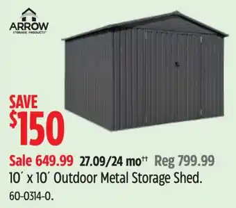 Canadian Tire Arrow 10' x 10' Outdoor Metal Storage Shed offer