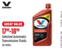 Canadian Tire Valvoline selected automatic transmission fluids offer
