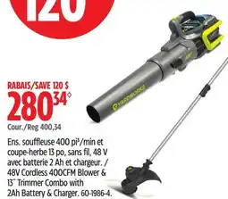 Canadian Tire 48V Cordless 400CFM Blower & 13 Trimmer Combo with 2Ah Battery & Charger offer