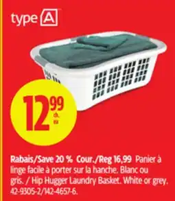Canadian Tire Type-a Hip Hugger Laundry Basket. White or grey offer