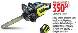 Canadian Tire YARDWORKS 48V Brushless Chainsaw, 14 with 4Ah Battery & Charger offer