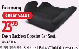 Canadian Tire Harmony dash backless booster car seat offer