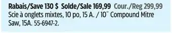 Canadian Tire Mastercraft 10˝ Compound Mitre Saw, 15A offer