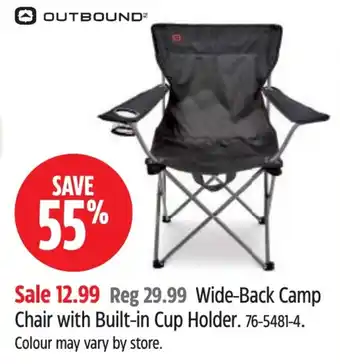 Outbound wide-back camp chair with built-in cup holder