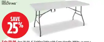 12 for living 6' Folding Table with Carry Handle White