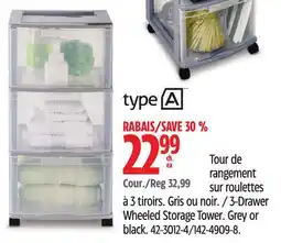 Canadian Tire 3-Drawer Wheeled Storage Tower offer