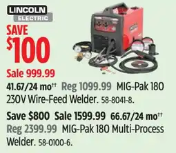 Canadian Tire Lincoln Electric MIG-Pak 180 230V Wire-Feed Welder offer