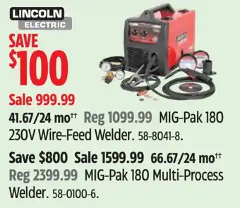 Canadian Tire Lincoln Electric MIG-Pak 180 230V Wire-Feed Welder offer