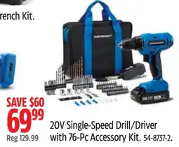 Canadian Tire Mastercraft 20V Single-Speed Drill/Driver offer