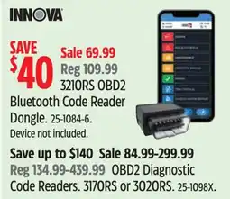 Canadian Tire Innova 3210rs obd2 bluetooth code reader dongle offer