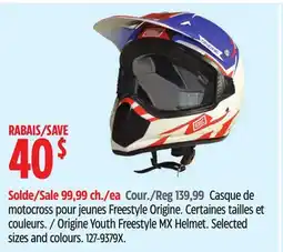Canadian Tire Origine Youth Freestyle MX Helmet. Selected sizes and colours offer