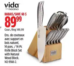Canadian Tire 14-Pc Knife Block Set with Natural Wood Block offer