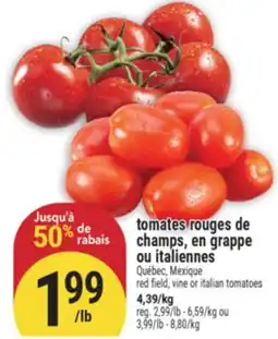 Marché Adonis tomates rouges de champs, en grappe ou italiennes | red field, vine or italian tomatoes offer