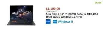Acer Nitro L 16" i7-13620H GeForce RTX 4050 16GB 512GB Windows 11 Home