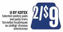 Jean Coutu U by Kotex selected sanitary pads and panty liners offer