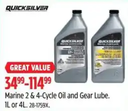 Canadian Tire Quicksilver marine 2 & 4-cycle oil and gear lube offer