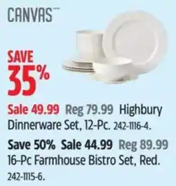 Canadian Tire Canvas dinnerware set 12-pc offer