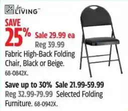 Canadian Tire for living fabric high-back folding chair black or beige offer