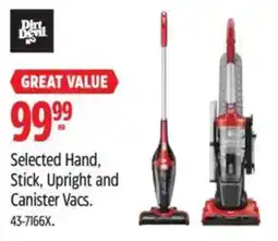Canadian Tire Dirt Devil selected hand, stick, upright and canister vacs offer