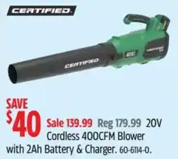 Canadian Tire Certified cordless 400cfm blower offer