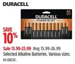 Canadian Tire Duracell selected alkaline batteries offer