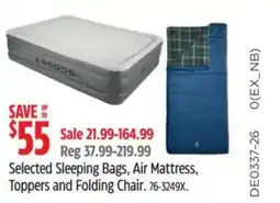 Canadian Tire Selected Sleeping Bags, Air Mattress, Toppers and Folding Chair offer