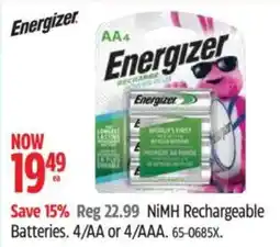 Canadian Tire Energizer NiMH Rechargeable Batteries offer