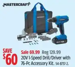 Canadian Tire Mastercraft 20V 1-Speed Drill/Driver with 76-Pc Accessory Kit offer